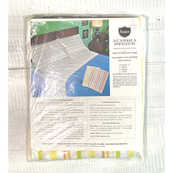 Vintage 1960s New Pequot Percale Twin Fitted Sheet Aurora Stripe Orange Yellow - Picture 8 of 12